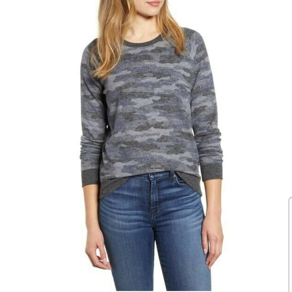 Lucky Brand Soft Cloud Camo Womens Crewneck Size L Sweater